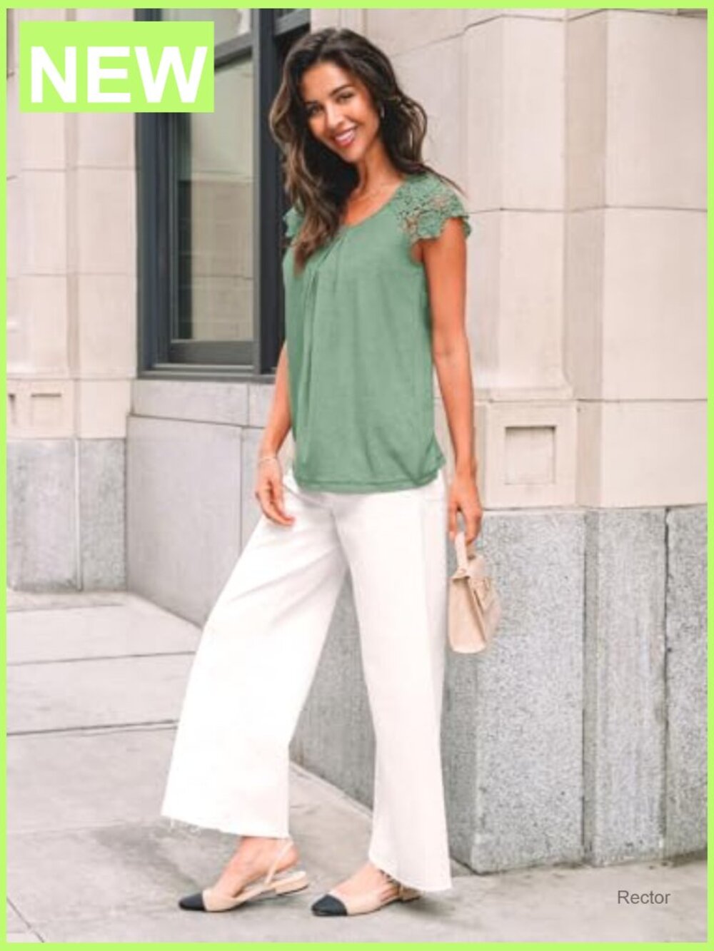 Lace Trim Pleated Short Sleeve Blouse Business Casual Dressy Top View 3